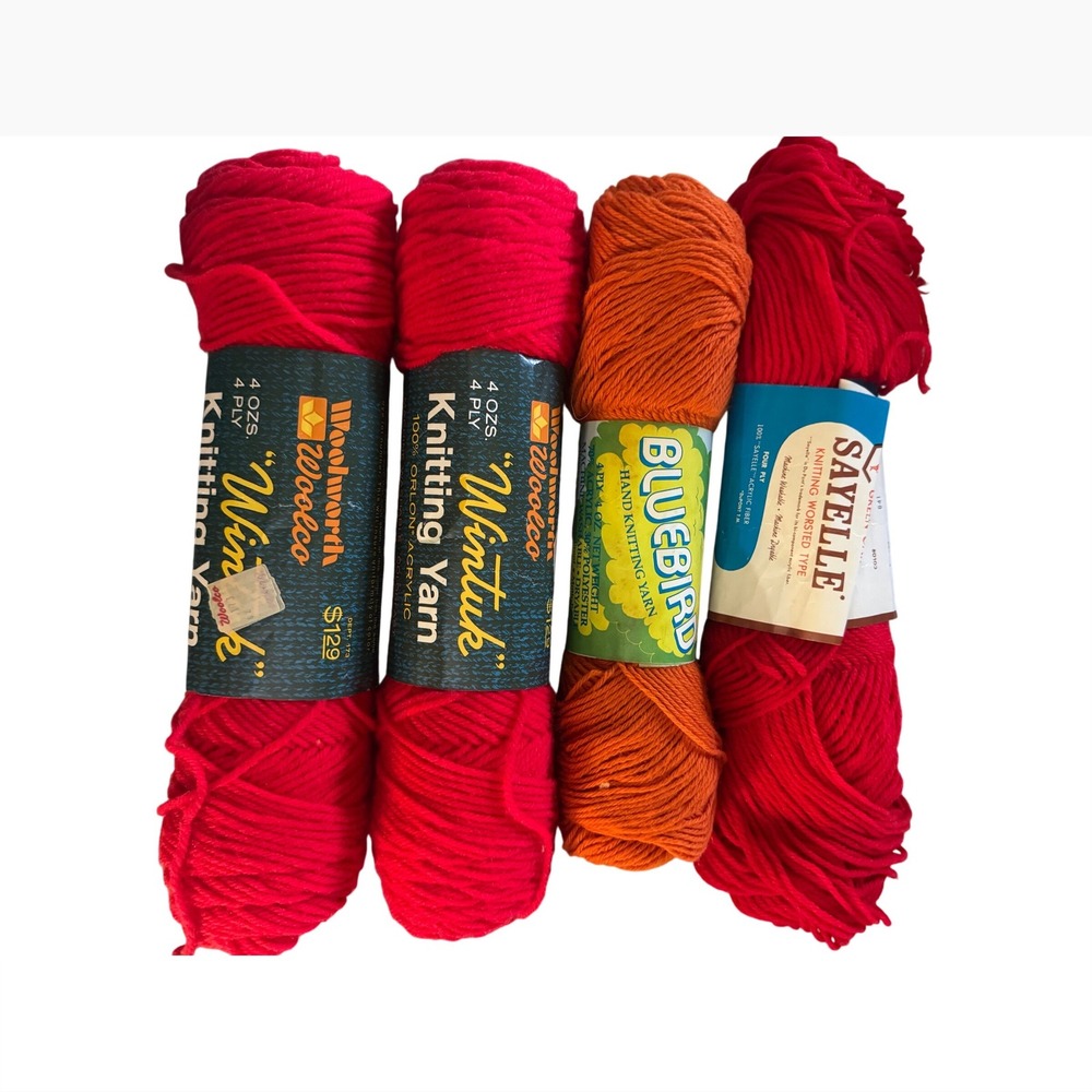 Vintage Knitting Yarn Lot Woolworth Wintuk Bluebird Sayelle Red Orange 4 Skeins‎